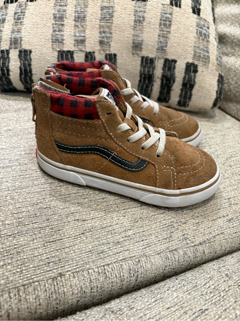 Vans Kids Brown Suede High-Top Sneakers with Red Plaid Lining